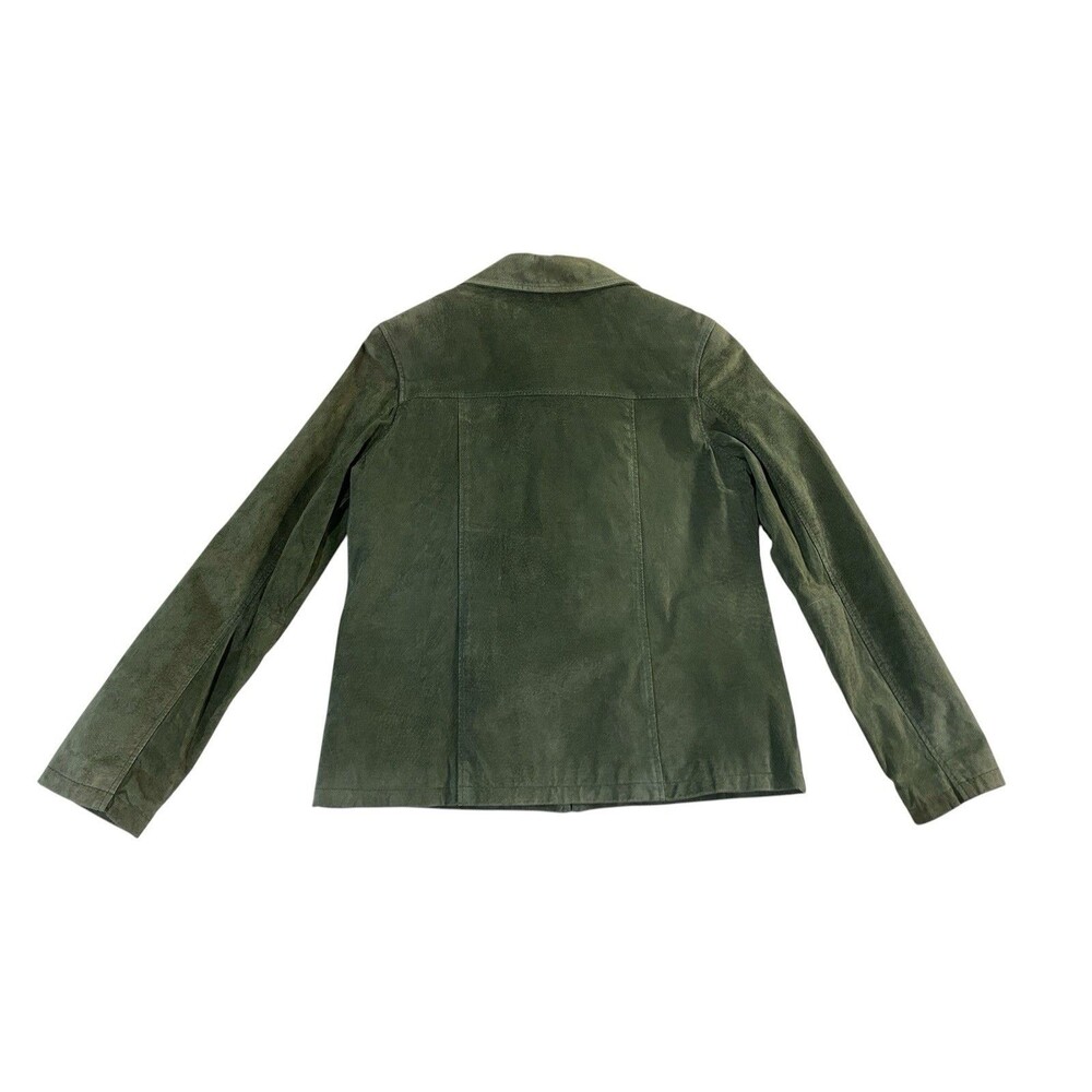 VTG Y2K 90 Jaclyn Smith Green Suede Jacket S Genuine Leather Zip Harrington Coat - Picture 3 of 9